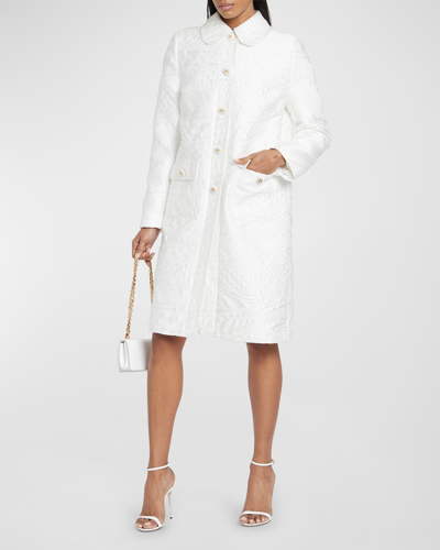Dolce & Gabbana Peter Pan-collar Jacquard Brocade Coat In Bianco
