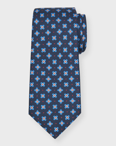 Kiton Men's Floral-print Silk Tie In Navy