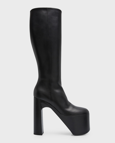 Balenciaga Camden Leather Platform Knee Boots In Black