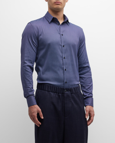 Giorgio Armani Men's Micro Print Sport Shirt In Blue