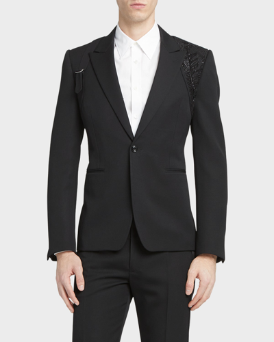 Alexander Mcqueen Men's Grain De Poudre Crystal Harness Tuxedo Jacket In Black