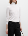 Michael Kors Joan Turtleneck Tulle Knit Sweater In Optic Whit