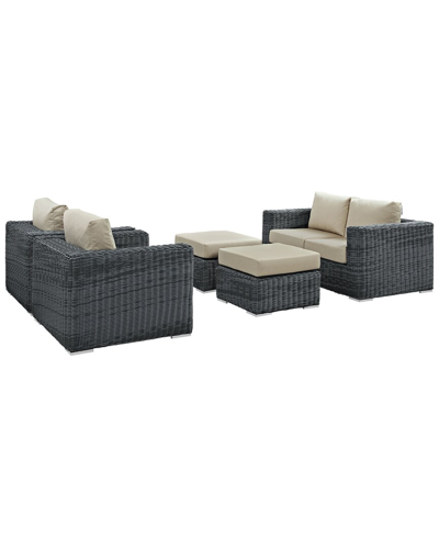 Modway Summon 5-piece Outdoor Patio Sunbrella Sectional Set In Beige