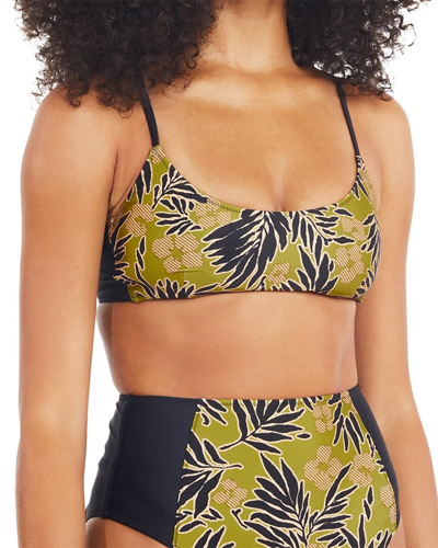 Tanya Taylor Women's Kaia Palm Bralette Bikini Top In Avocado Multi