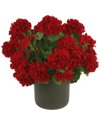 Creative Displays Red Geranium Floral Arrangement In A Gray Pot In Red