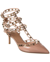 VALENTINO GARAVANI ROCKSTUD CAGED 65 PATENT & VINYL ANKLE STRAP PUMP