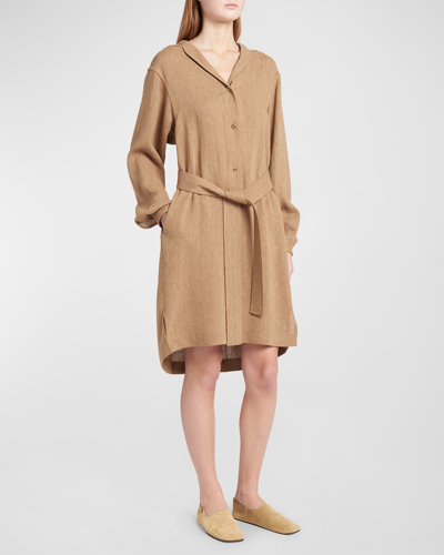 Loro Piana Birgit Summer Linen Belted Shirtdress In Beige