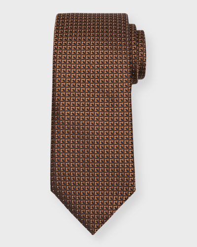 Zegna Men's Geometric 100 Fili Silk Tie In Medium Brown Fan