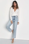FREE PEOPLE PACIFICA LIGHT WASH HIGH RISE STRAIGHT LEG JEANS