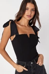 Free People Lola Shoulder Tie Seamed Bodysuit In Black
