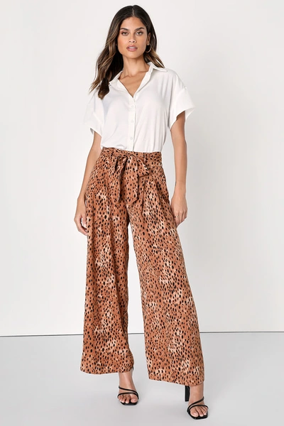 Lulus Fiercely Fashionable Tan Cheetah Print Paperbag Wide-leg Pants