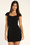 Lulus Sleek Chic Black Backless Cap Sleeve Mini Bodycon Dress In Black