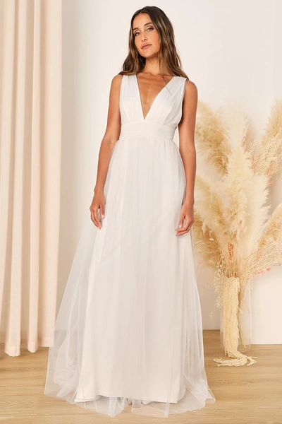 Lulus Heavenly Hues White Tulle Sleeveless Maxi Dress
