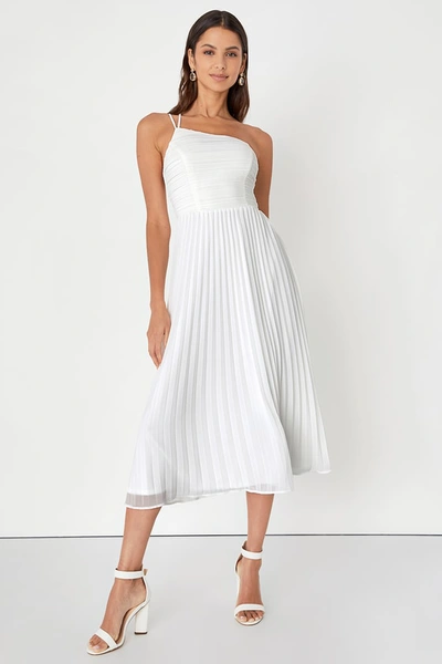 Lulus Wondrous Muse White Pleated One-shoulder Midi Dress