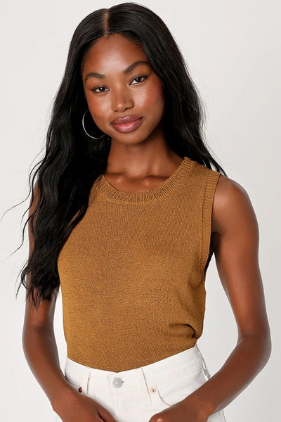Lulus Clean Aesthetic Dark Mustard Yellow Sweater Knit Tank Top