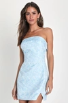 Lulus Delicate Destiny Light Blue Jacquard Strapless Mini Dress In Light Blue