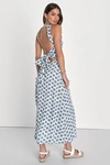 Lulus Flirty Fave Ivory Floral Print Tie-back Midi Dress In Ivory