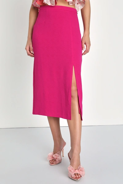 Lulus Uniquely Simple Magenta Textured High-rise Midi Skirt