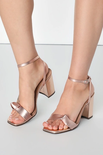 Lulus Alandra Rose Gold Leather Knotted Ankle Strap High Heels