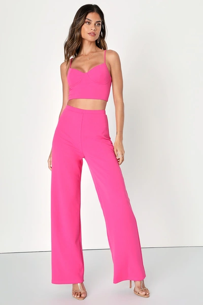 Lulus Devoted To Me Hot Pink Wide-leg Two-piece Jumpsuit