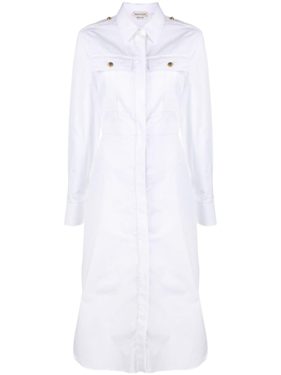 Alexander Mcqueen Box-pleat Cotton Shirt Dress In White