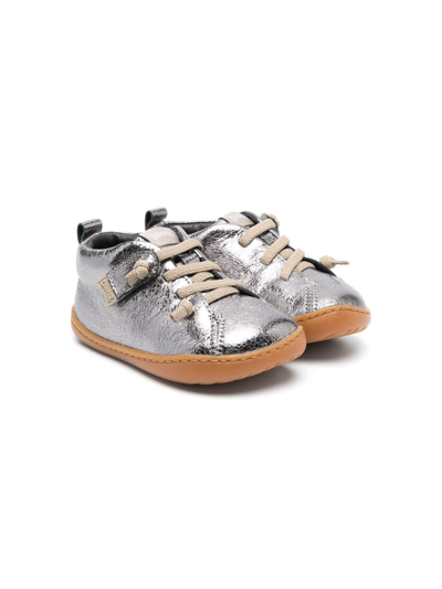 Camper Kids' Peu Cami Metallic-finish Leather Sneakers In Grey