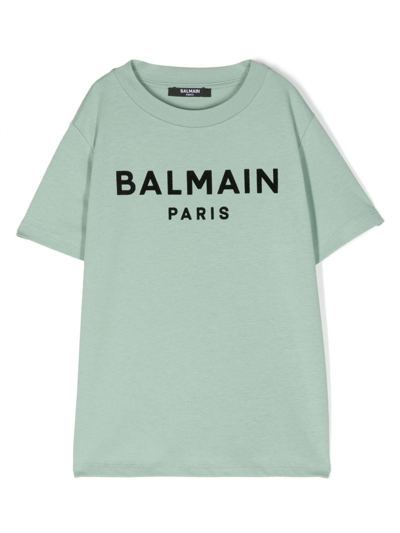 Balmain Kids' Logo-print Cotton T-shirt In Green