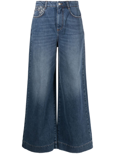 Stella Mccartney Logo印花阔腿牛仔裤 In Denim