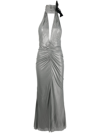 ALESSANDRA RICH HALTERNECK OPEN-BACK EVENING DRESS