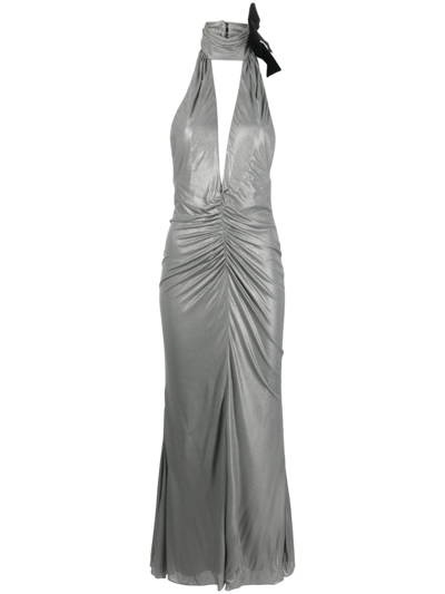 Alessandra Rich Halterneck Open-back Evening Dress In Silver