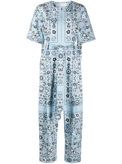 Tory Burch Pisces Dream-print Cotton Jumpsuit In Slate Blue Pisces Dream