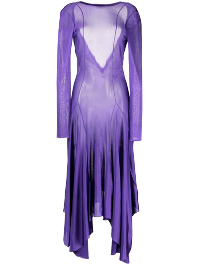 Versace Open-back Asymmetric Maxi Dress In Purple