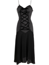 Alessandra Rich Pinstripe Lace-up Midi Dress In Grey