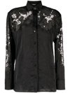 Versace Sheer-lace Crinkled Satin Shirt In Black