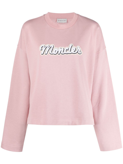 Moncler Logo-print Long-sleeve T-shirt In Pink