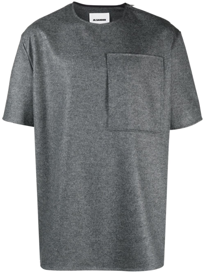 Jil Sander Zip-detail Crew-neck Wool T-shirt In Grey