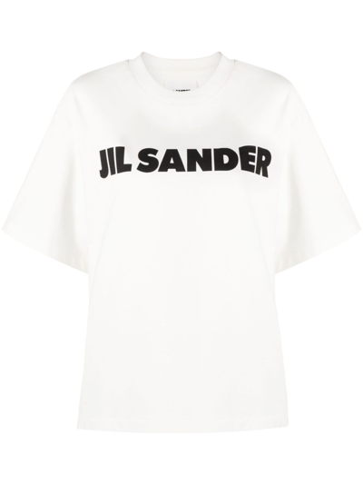 Jil Sander Cotton T-shirt With Bold Logo And Classic Cut In White