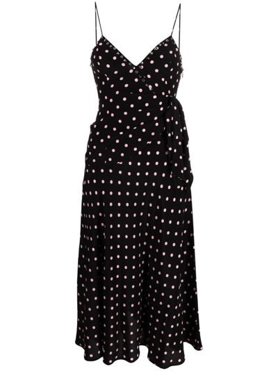 ALESSANDRA RICH EMBELLISHED POLKA DOT SILK DRESS