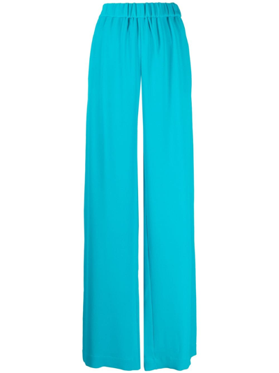 Versace Straight-leg Silk Trousers In Blue
