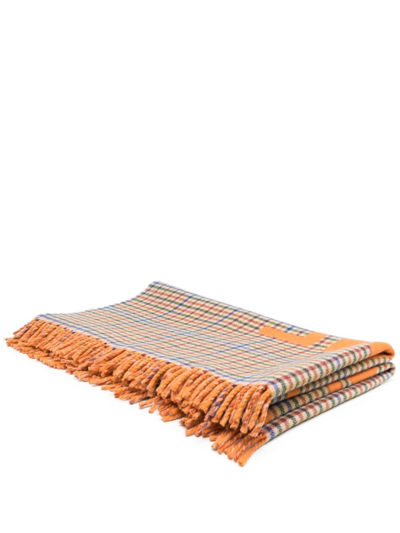 Autry Plaid-check Print Wool Scarf In Orange