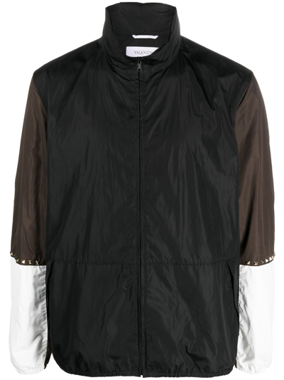 Valentino Rockstud-embellished Colour-block Jacke In Black