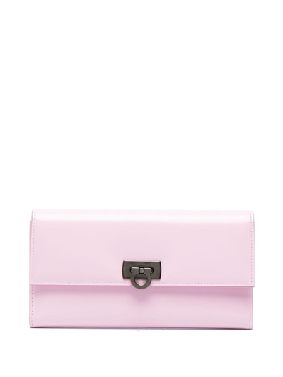 Ferragamo Gancini Flip-lock Leather Wallet In Pink