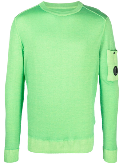 C.p. Company Lens-detail Knit Wool Sweatshirt In Green