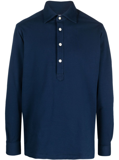 Kiton Long-sleeve Cotton Polo Shirt In Blue