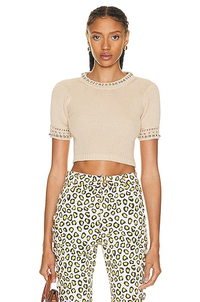 Paco Rabanne Cropped Knitted Top In Shiny Beige