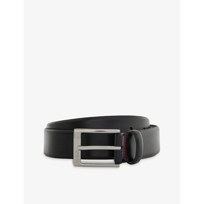Hugo Mens Black Logo-embossed Contrast-stitch Leather Belt In Black 001