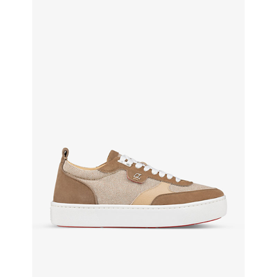 Christian Louboutin Mens Roca Happyrui Logo-embossed Leather And Cotton Trainers In Brown