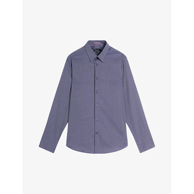 Ted Baker Boulss Circle Weave Button Up Shirt In Navy