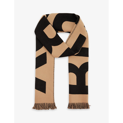 Burberry Logo Intarsia Wool Knit Scarf In Archive Beige