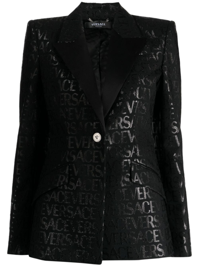 Versace Logo-jacquard Single-breast Blazer In Black